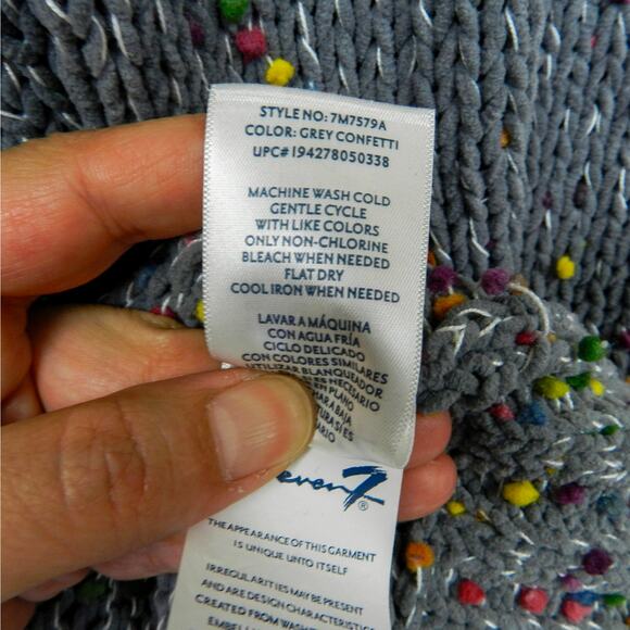 Seven7 Chunky Knit Rainbow Confetti PomPom Sweater Sz L Gray Pullover Jumper - Picture 8 of 10